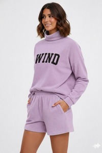 Premium Quality Women's Mock Neck & Shorts <b>Set</b> 100% Cotton Fleece Streetwear Style Eco-Friendly Quick Dry Breathable Lightweight - Product Image 2