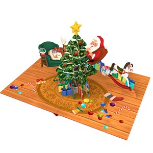 Carte de vœux 3D pop-up Noël sapin et Père Noël en papier, impression offset, design personnalisé, carte cadeau pour grossistes - Product Image 3