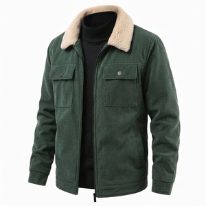 Men's <b>Corduroy</b> <b>Jacket</b> Sherpa Lined Stand Collar Zip Up Loose Coat for Autumn Winter Casual Outdoor Wear - Product Image 3