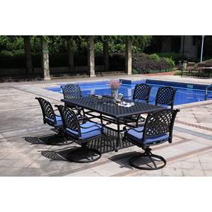 85.83 rettangolare 6 persone \ "Set da pranzo lungo in alluminio con cuscini blu Navy per il Comfort del pranzo esterno in giardino - Product Image 1