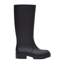 Bottes de pluie imperméables noires pour femmes Ann'S, hauteur genou, tige en caoutchouc, bout rond, à enfiler, semelle épaisse, toutes saisons, couleur unie, bottes de travail