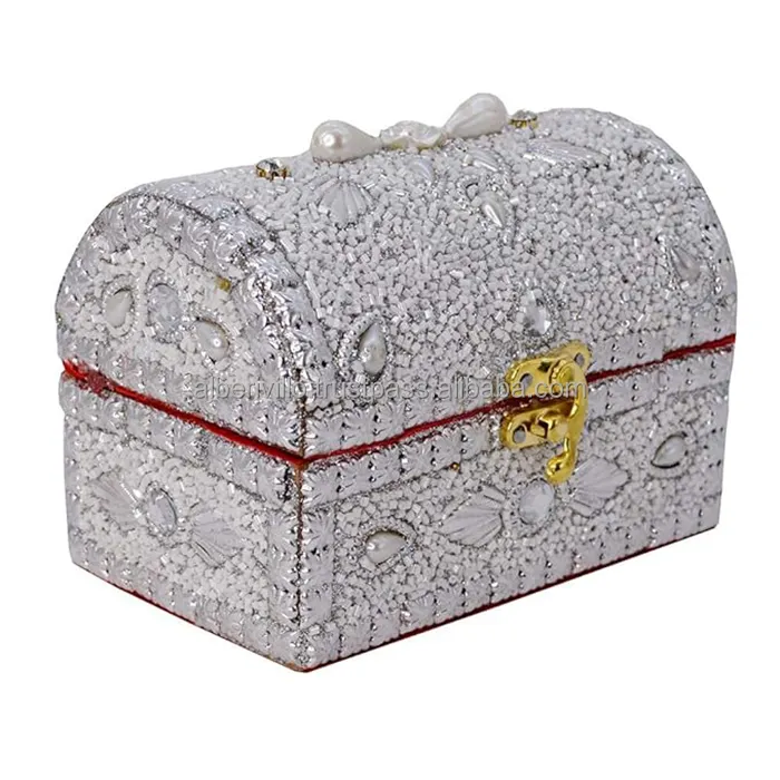 Kotak penyimpanan perhiasan kayu untuk perhiasan, kotak penyimpanan perhiasan buatan tangan cincin untuk hadiah pernikahan dari India