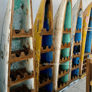 Porte-vin en bois de bateau récupéré, couleur naturelle, fait main, style vintage antique pour la maison, la cuisine, le salon, vente en gros - Product Image 2