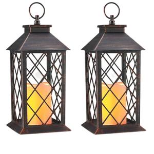 Premium Copper Brushed Vintage Style Hanging <b>Lanterns</b> <b>Set</b> Of 2 Indoor Outdoor Decorative Metal Glass Candle <b>Lantern</b> On Sale - Product Image 1