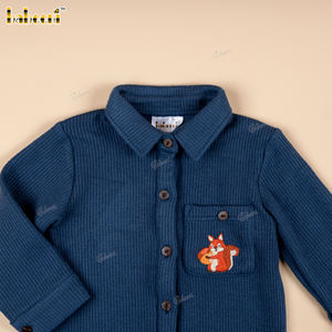 BC1424 – ชุดเด็กทารกปักลายกระรอกสีเขียวอมฟ้าเข้มแบบแฮนด์เมด - Product Image 2