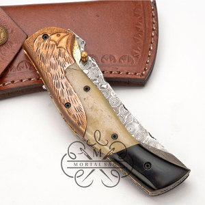 มีดพับพกพามีดกลางแจ้งทำด้วยมือเหล็กดามัสกัส - Product Image 2