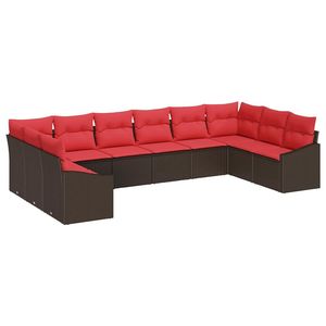 Set di divani in polyrattan marrone da 10 pezzi con cuscini, collezione di mobili da giardino - Product Image 2