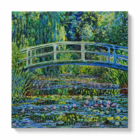 Peinture murale acrylique style impressionniste peinte à la main, feuilles de lotus d'été au bord du lac, belles images pour décorations suspendues