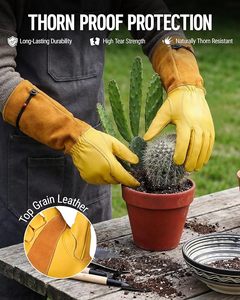 Gants de jardinage, gants de jardin longs en cuir pour femmes et hommes - Product Image 3
