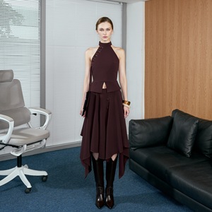 Jupe midi AnyShape en tissu mousseline, sexy et respirante, taille basse, couleur unie, boutons décoratifs, service ODM - Product Image 3
