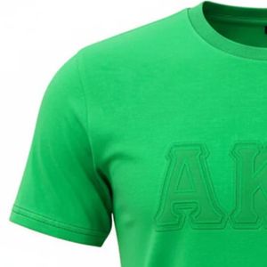 T-shirt rose ton sur ton en coton premium avec broderie chenille, col rond, unisexe, streetwear décontracté, coupe douce, été, écoresponsable - Product Image 3