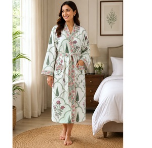 Bata de Baño de Algodón Tipo Waffle, Manga Larga, Estilo Kimono, con Diseño Estampado, para Hoteles de Lujo, Spa, Hogar, Salón y Baño - Product Image 1