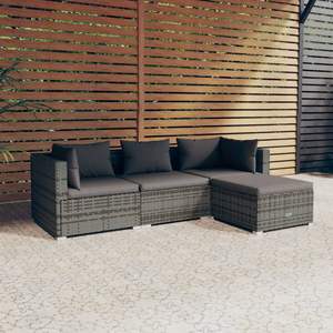 Ensemble de patio 4 pièces en poly rotin gris avec coussins confortables Mobilier d'extérieur pour la détente - Product Image 1