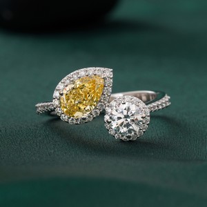 Bague en or 14 carats avec diamant de laboratoire taille poire jaune vif, bijou fantaisie de couleur, bagues de mode - Product Image 1