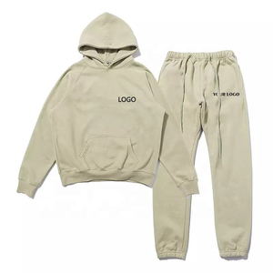 Minimalist Custom Mens Sweatsuit Plain Beige Pullover Sweatshirt Cuffed Joggers <b>Set</b> Casual Loungewear Tracksuit - Product Image 1