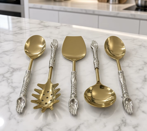 Ensemble de cuillères et fourchettes à salade en métal argenté, classiques, pour les repas en famille, les dîners, les hôtels et les cuisines commerciales - Product Image 4