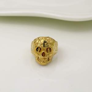 Golden <b>Skull</b> Cocktail <b>Ring</b> Men's Punk Style 24K Gold Plated Brass Fashion Jewelry Daily Wear Gift - Product Image 1