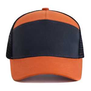 Orange and <b>Navy</b> <b>Blue</b> Trucker <b>Cap</b> Breathable Mesh Adjustable Fit Unisex Casual Outdoor Hat Spring Summer Style - Product Image 1