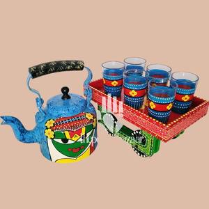 Juego de Tetera y Vasos Clásicos Ecológicos de Acero Inoxidable Pintados a Mano en Diferentes Tamaños y Colores - Product Image 1