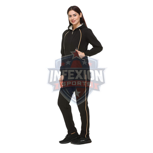 Women's Black Hooded <b>Tracksuit</b> Set Full Sleeve Zipper Front Solid Color Casual Wear with Side Pockets Autumn Season - Product Image 4