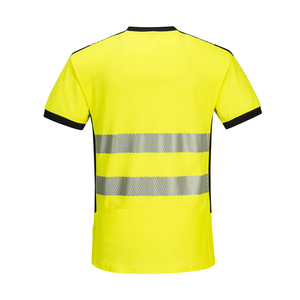 Chemise de sécurité unisexe jaune fluo à manches courtes et col en V, bandes réfléchissantes, logo personnalisé imprimé, vêtements de travail en polyester fluorescent - Product Image 2