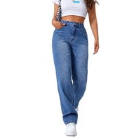 Nouveau style d'été Jean en denim respirant taille mi-haute pour femme, coupe droite, amincissant, jambe large, ourlet fendu, longueur complète, décontracté, faible MOQ