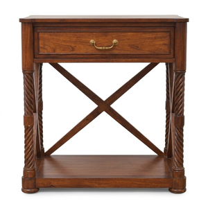 Mesita de Noche de Madera Tradicional de Lujo con 1 Cajón y Base en Forma de X para Dormitorio y Almacenamiento de Muebles de Hotel - Product Image 1