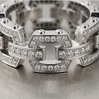Bague de fiançailles pour homme RAAMAA en or blanc, plaqué rhodium, style hip-hop urbain, avec maillons mécaniques et diamants de laboratoire, best-seller