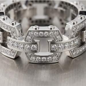 Bague de fiançailles pour homme RAAMAA en or blanc, plaqué rhodium, style hip-hop urbain, avec maillons mécaniques et diamants de laboratoire, best-seller - Product Image 4