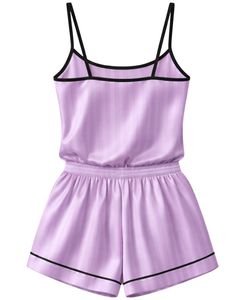 ชุดนอนผ้าซาตินสีม่วงแบบกำหนดเองสำหรับผู้หญิง ชุดนอนผ้าไหมสายเดี่ยวและกางเกงขาสั้น ชุดนอนนุ่มหรูหราสำหรับฤดูร้อน - Product Image 2