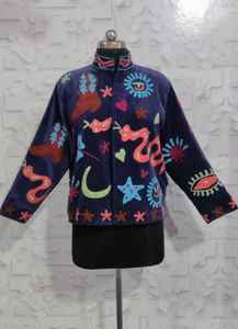 Chaqueta corta de invierno para mujer, de terciopelo, bordada a mano |   Abrigo Informal de Diseñador sin Cierre - Product Image 6