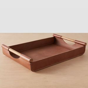 Wholesale Luxury Rectangular Leather Dining Tray Bulk Wooden Handles Hotel Restaurant Serving Platter Elegant Tableware - Product Image 3