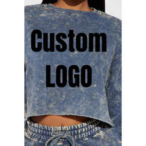 Conjunto de Sudadera con Capucha Corta y Ajustada para Mujer, Estilo Jogging Acampanado, Lavado Ácido, Desgastado, Personalizado, Primavera - Product Image 2