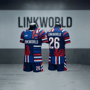 ชุดฟุตบอลแบบสั่งทำขายส่ง ออกแบบเองได้ พิมพ์ลายแบบซับลิเมชั่น ระบายอากาศได้ดี เสื้อแขนสั้นสีพื้นสำหรับฤดูใบไม้ร่วง ชุดกีฬาฟุตบอล - Product Image 1