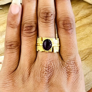 Unique Design <b>Boho</b> Textured Gemstone <b>Ring</b> Tribal Brass <b>Rings</b> Women 18k Gold Plated Geometric Amethyst Jewelry Wholesale/OEM/ODM - Product Image 6