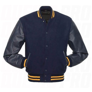 เสื้อแจ็คเก็ตเบสบอลแบบ Letterman สำหรับผู้ชาย ตัวเสื้อทำจากผ้าขนสัตว์ แขนเสื้อทำจากหนังแท้ สไตล์วิทยาลัย ปักโลโก้ - Product Image 1