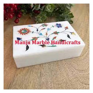 Cajas de regalo de mármol blanco con diseño de incrustaciones de pavo real elegantes, artesanías de piedra hechas a mano para embalaje de joyería de lujo - Product Image 3