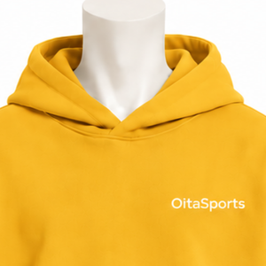 Sweat à capuche double couche couleur moutarde, coupe oversize, à manches courtes avec empiècement à manches longues, style streetwear décontracté, épais - Product Image 3