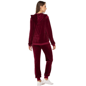 Ensemble de survêtement court en velours uni pour femme, style streetwear, avec sweat à capuche zippé et pantalon de survêtement doublé polaire – Vente en gros personnalisée pour l'hiver - Product Image 2