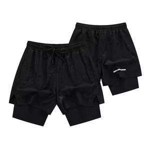 Men's Outdoor Running Shorts Elastic Waist Solid Quick-drying Double <b>Layer</b> Breathable Eco-Friendly Sport Bottoms - Product Image 3