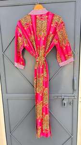 ชุดคลุมกิโมโนผ้าฝ้าย, ชุดคลุมเพื่อนเจ้าสาวลายบล็อกพิมพ์, ชุดนอนฤดูร้อน, ไซส์เดียว - Product Image 6