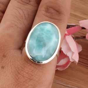 Bague pour femme en argent sterling avec serti clos en larimar naturel de la République Dominicaine, pierre précieuse bleu océan authentique, bijou de fête - Product Image 6