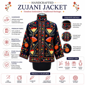 เสื้อแจ็คเก็ตซูจานีแบบสั้น งานฝีมือเย็บปักถักร้อยลายดอกไม้ หนังแกะ ซับในผ้าฝ้าย สำหรับฤดูใบไม้ร่วงและฤดูหนาว ผลิตภัณฑ์งานฝีมือช่างฝีมือ - Product Image 6
