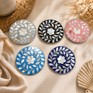 Posavasos Artesanales con Incrustaciones de Madreperla, Forma Redonda de Concha Marina, Tapete Floral para Bebidas, Decoración para Mesa de Comedor, Mesa de Café y Cocina - Product Image 5