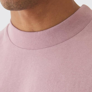 T-shirt en jersey de coton rose pour homme, coupe classique, col rond, manches courtes, couleur unie, design tricoté - Product Image 6
