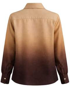 Chemisier décontracté à manches longues boutonné pour femme, dégradé camel au brun chocolat, idéal pour le bureau – Fabricant de vêtements personnalisés OEM - Product Image 2