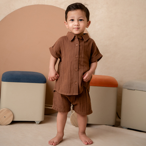 <b>Cot</b> & Candy Organic Muslin Jhabla <b>Set</b> Cocoa Whisper Oversized Cotton Top Shorts for 0-3 Months Baby Summer Infant Clothing - Product Image 6