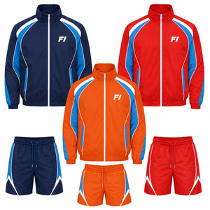 Custom Waterproof Patchwork Color Block Polyester Nylon Windbreaker Zip up Jacket and Shorts Sets Tracksuit men's jackets - Product Image 5
