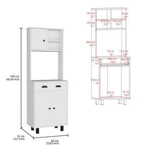 Dispensa da cucina Salem con 2 ante, 2 ripiani aperti e cassetto, con soluzione di archiviazione unica - Product Image 3