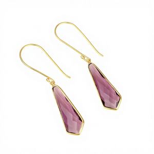 Pendientes Colgantes de Amatista Natural Más Vendidos, Plata de Ley 925, Chapados en Oro Vermeil, Forma de Cometa de 8x24mm - Product Image 2
